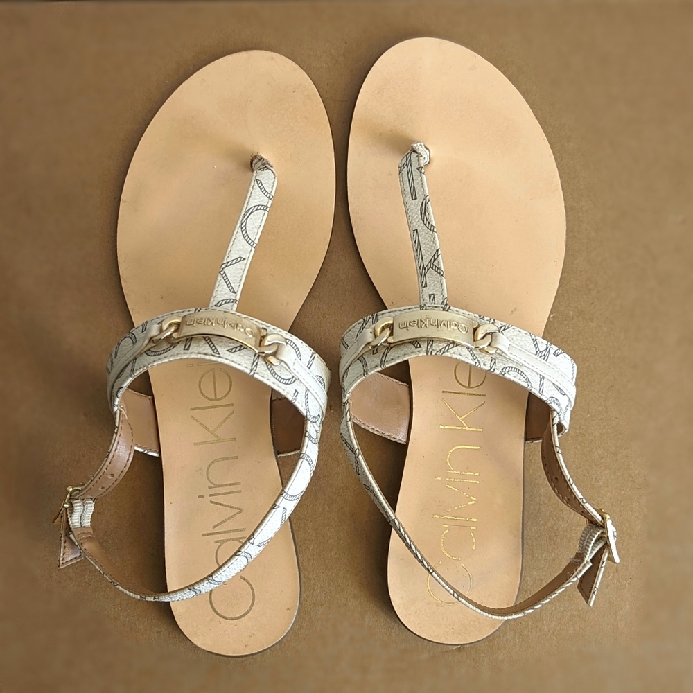 Calvin Klein Soley Monogram White with Logo Strap Back Women's Sandals - Picture 3 of 10